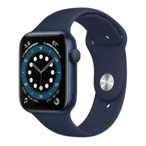 Apple Watch с тёмно-синим ремешком и рабочим циферблатом