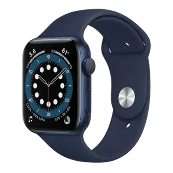 Apple Watch с тёмно-синим ремешком и рабочим циферблатом