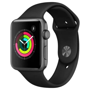 Apple Watch с чёрным ремешком и цветным циферблатом